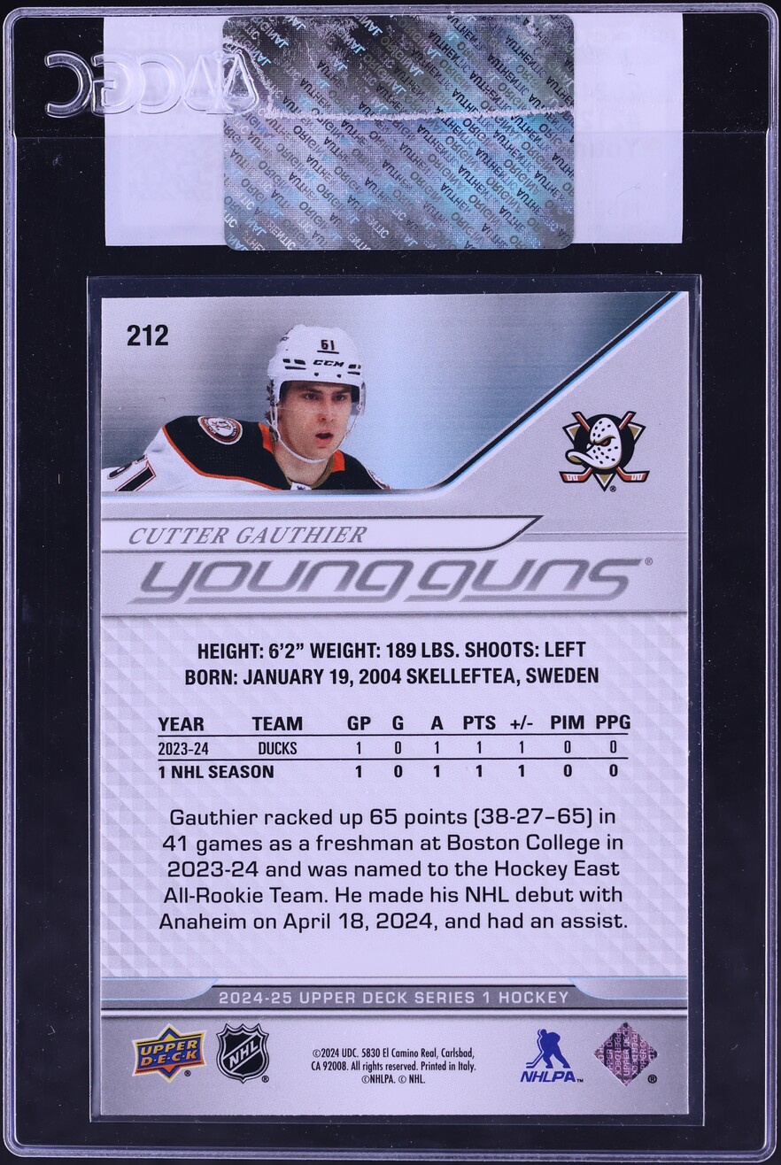 2024 Upper Deck Young Guns Cutter Gauthier ROOKIE #212 CGC AUTH on ...