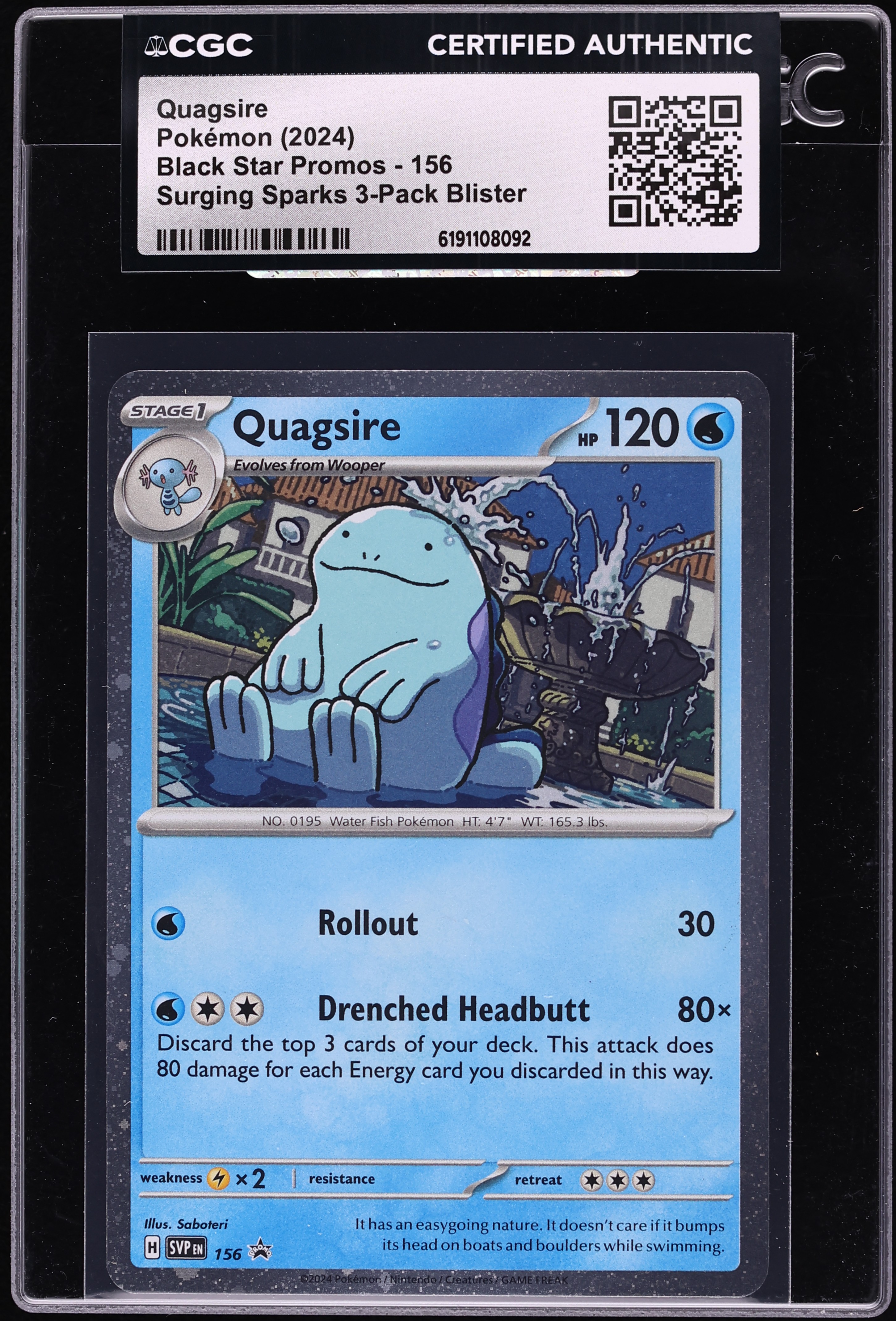 2024 Pokemon Scarlet & Violet Promo Surging Sparks Holo Quagsire #156 CGC AUTH