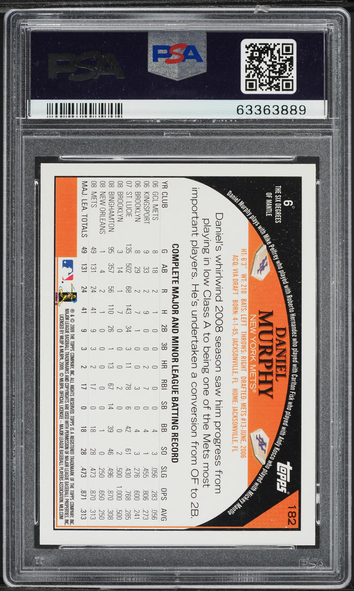 2009 Topps Daniel Murphy #182 PSA 10 GEM MINT
