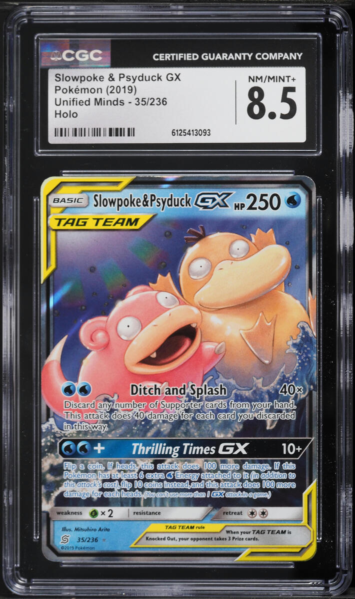 2019 Pokemon Sun & Moon Unified Minds Holo Slowpoke & Psyduck GX #35 CGC 8.5 NM-MT+