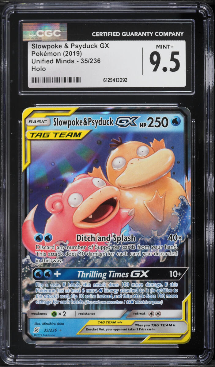 2019 Pokemon Sun & Moon Unified Minds Holo Slowpoke & Psyduck GX #35 CGC 9.5 MINT+
