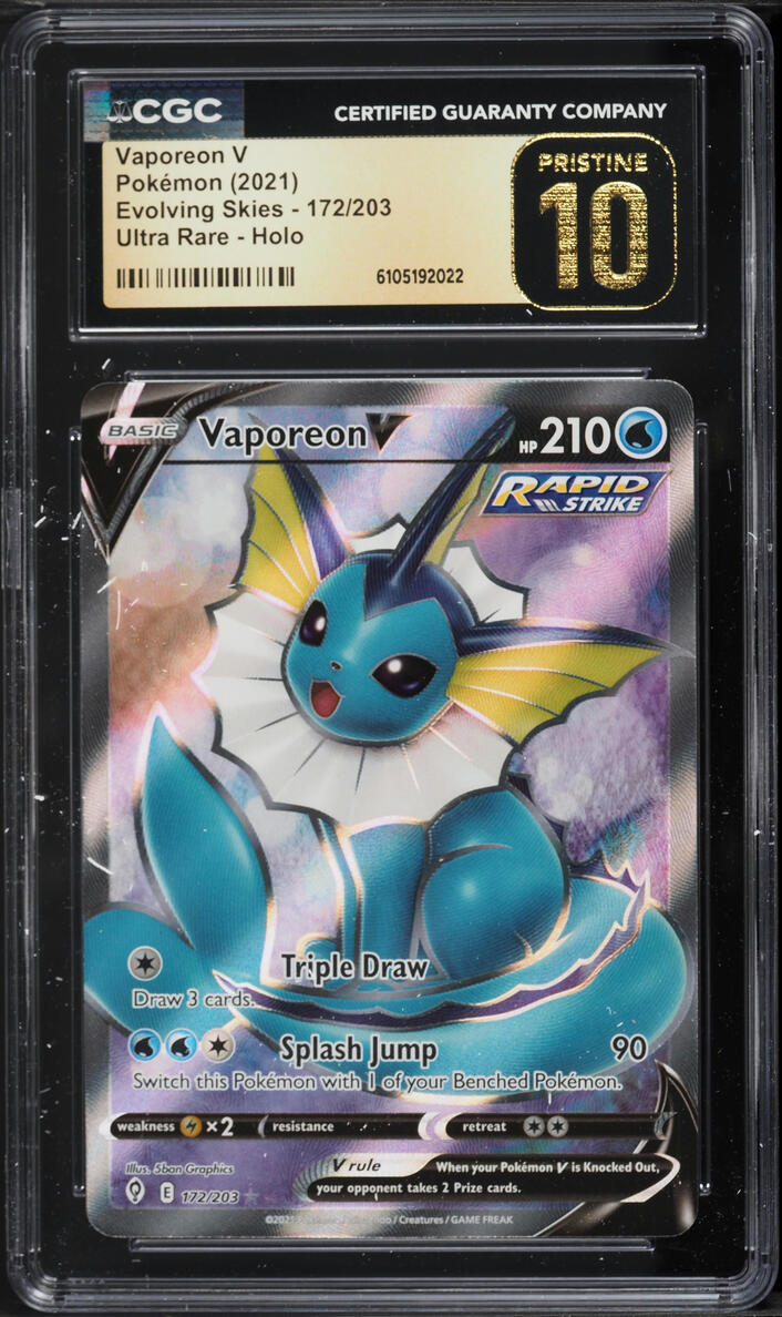 2021 Pokemon Sword & Shield Evolving Skies Full Art Vaporeon V #172 CGC 10 PRISTINE