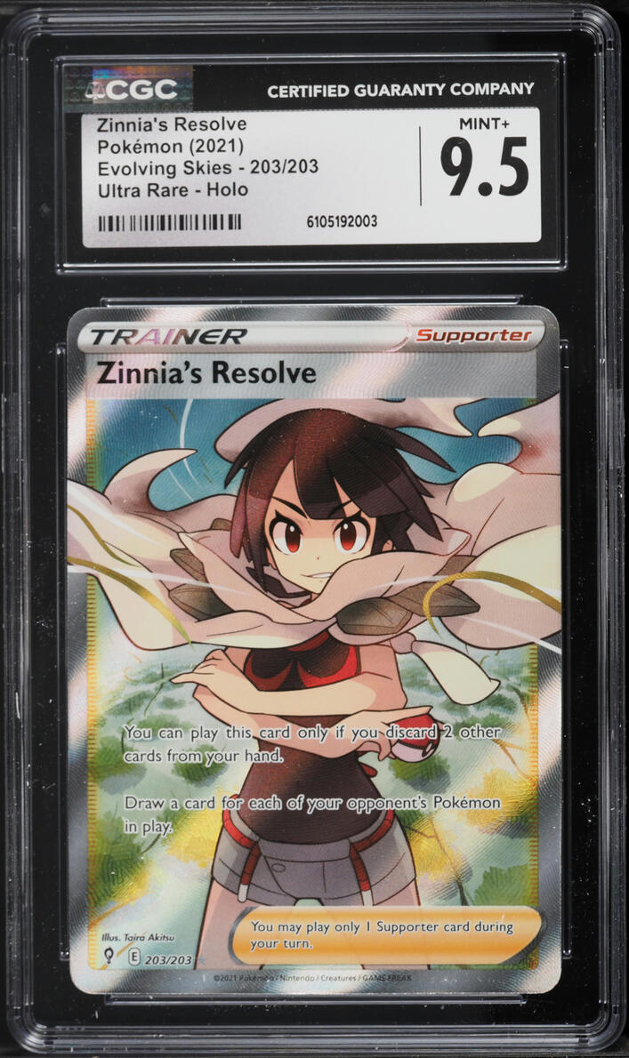 2021 Pokemon Sword & Shield Evolving Skies Full Art Zinnia's Resolve #203 CGC 9.5 MINT+