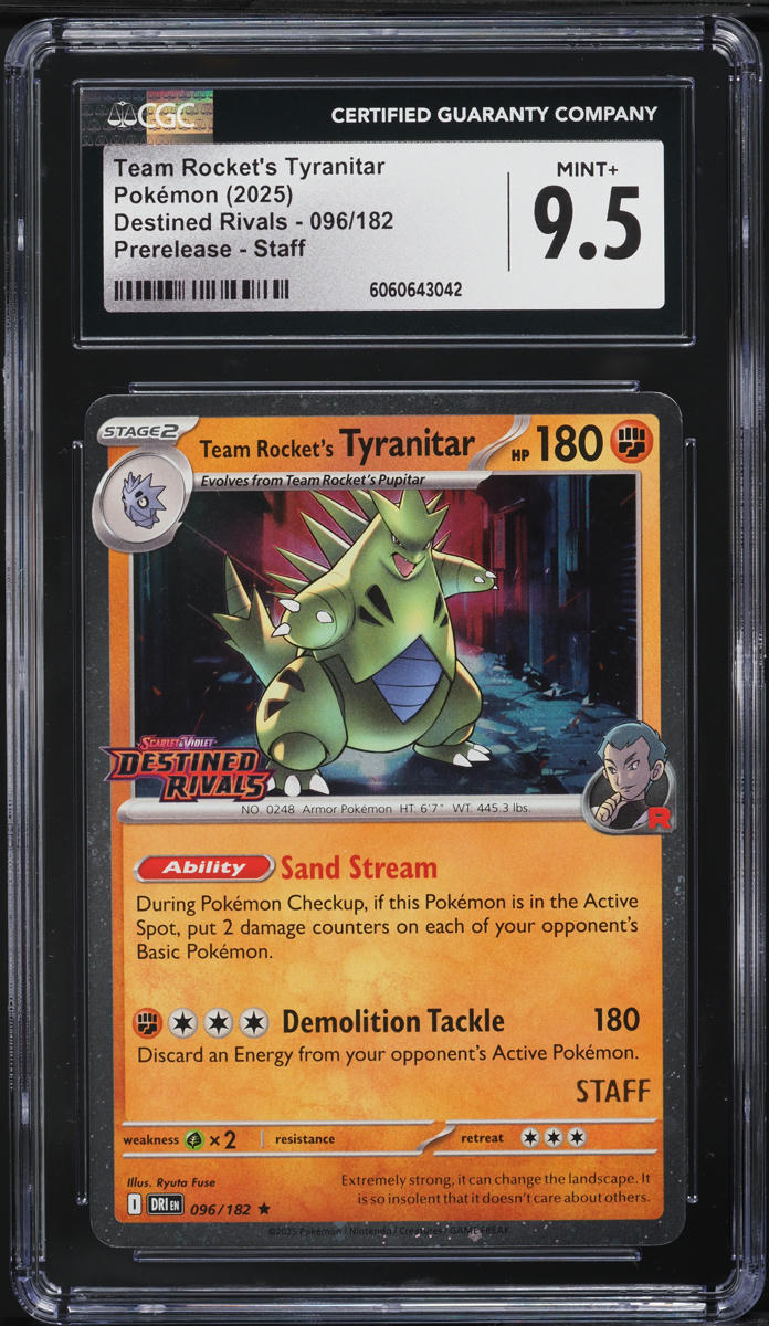 2025 Pokemon SV Destined Rivals Prerelease Staff Team Rocket's Tyranitar #96 CGC 9 MINT