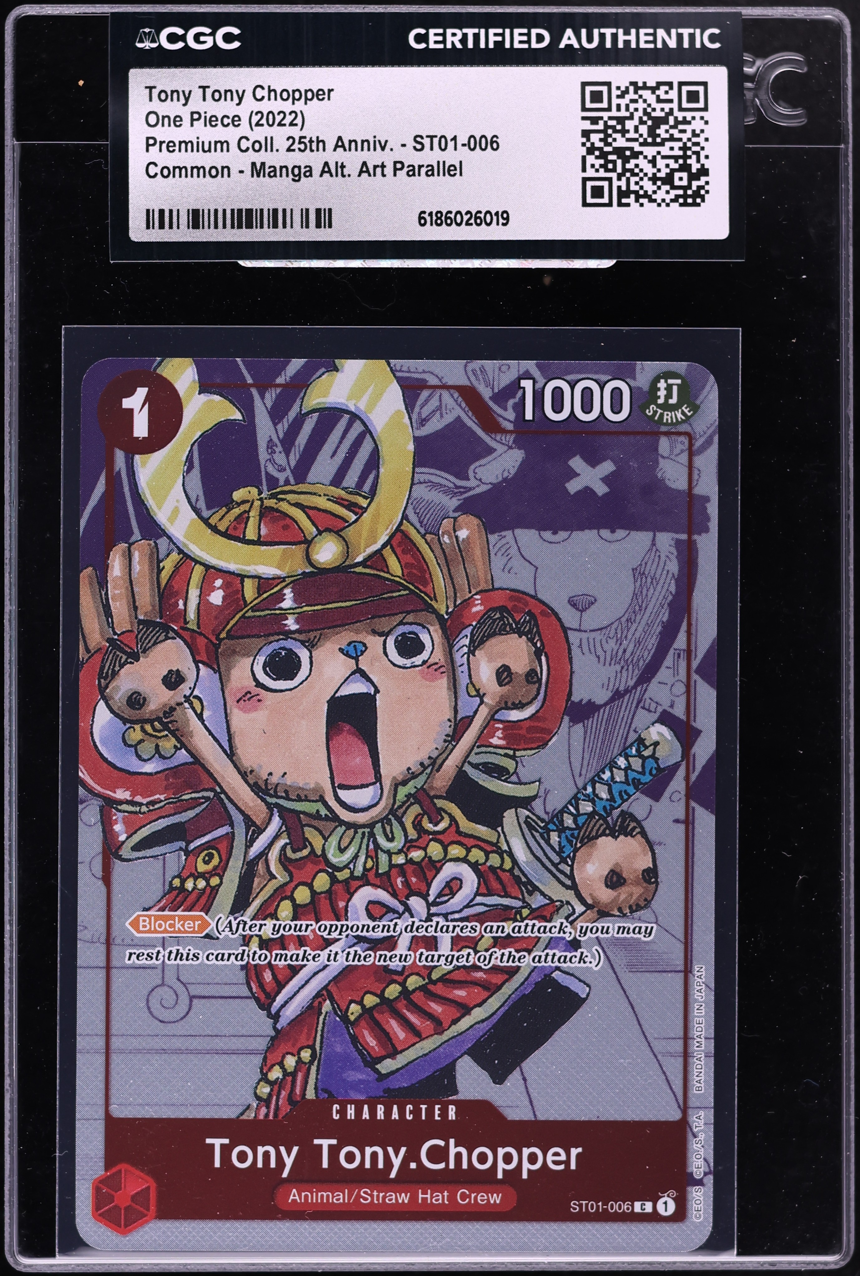 2022 One Piece Premium 25th Anniversary Manga Art Tony Tony Chopper #ST01-006 CGC AUTH