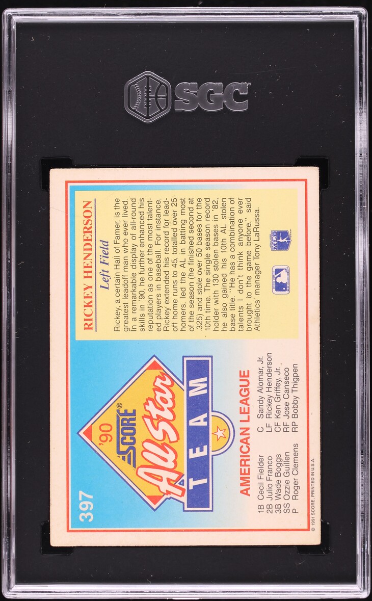 1991 Score All-Star Rickey Henderson #397 SGC 4 VGEX