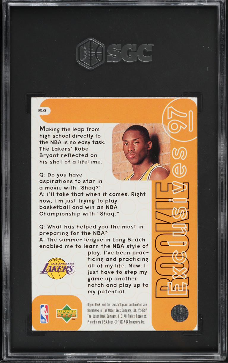 1996 Upper Deck Exclusives Kobe Bryant ROOKIE #R10 SGC 9.5 MINT+