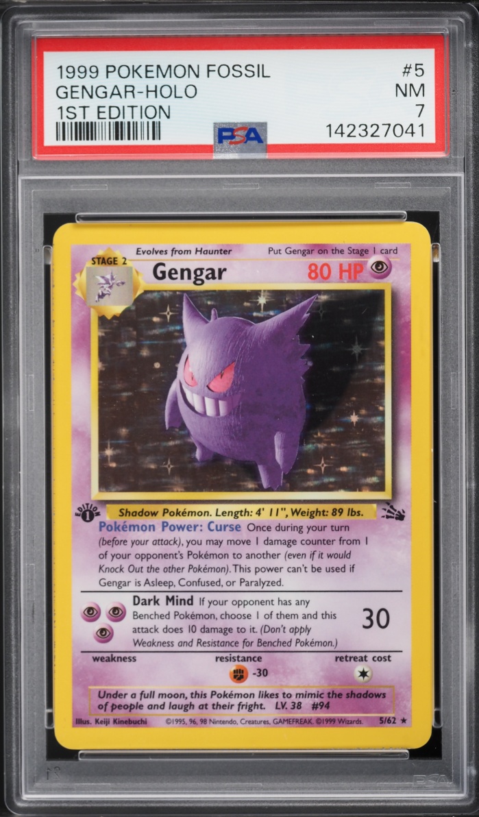 1999 Pokemon Fossil 1st Edition Holo Gengar #5 PSA 7 NRMT