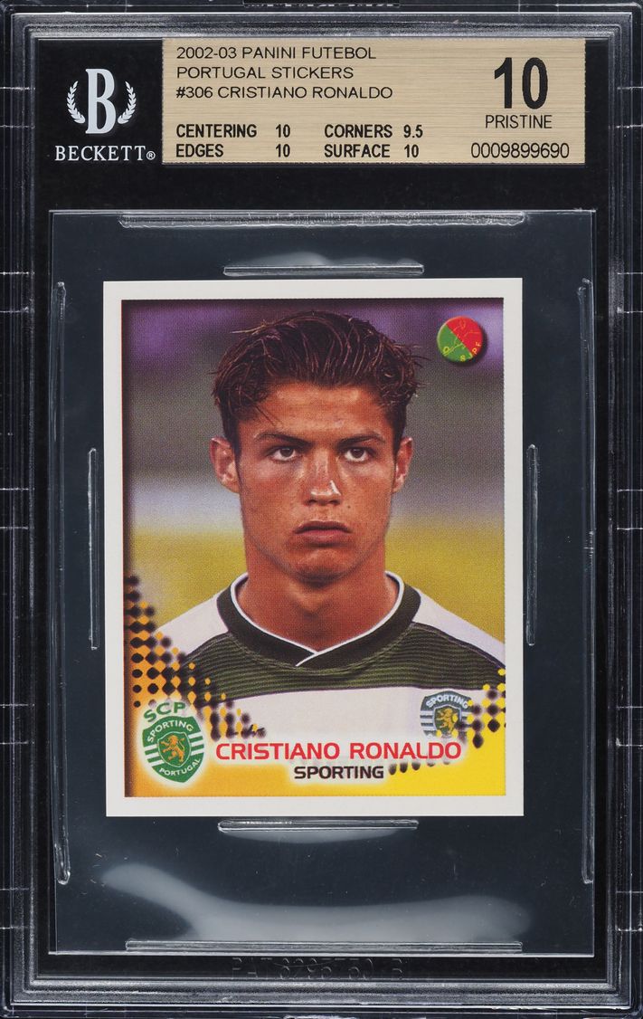 2002 Panini Futebol Portugal Stickers Cristiano Ronaldo ROOKIE #306 BGS 10