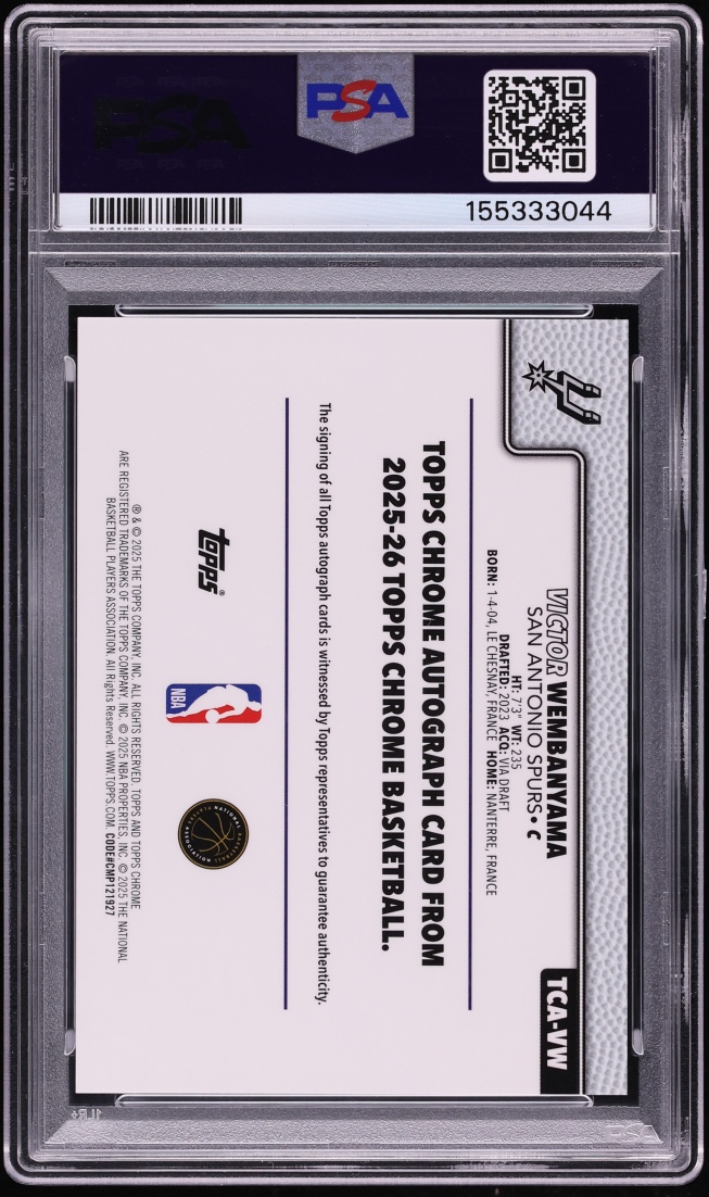2025 Topps Chrome Gold Refractor Victor Wembanyama AUTO /50 #TCA-VW PSA 10 GEM MINT