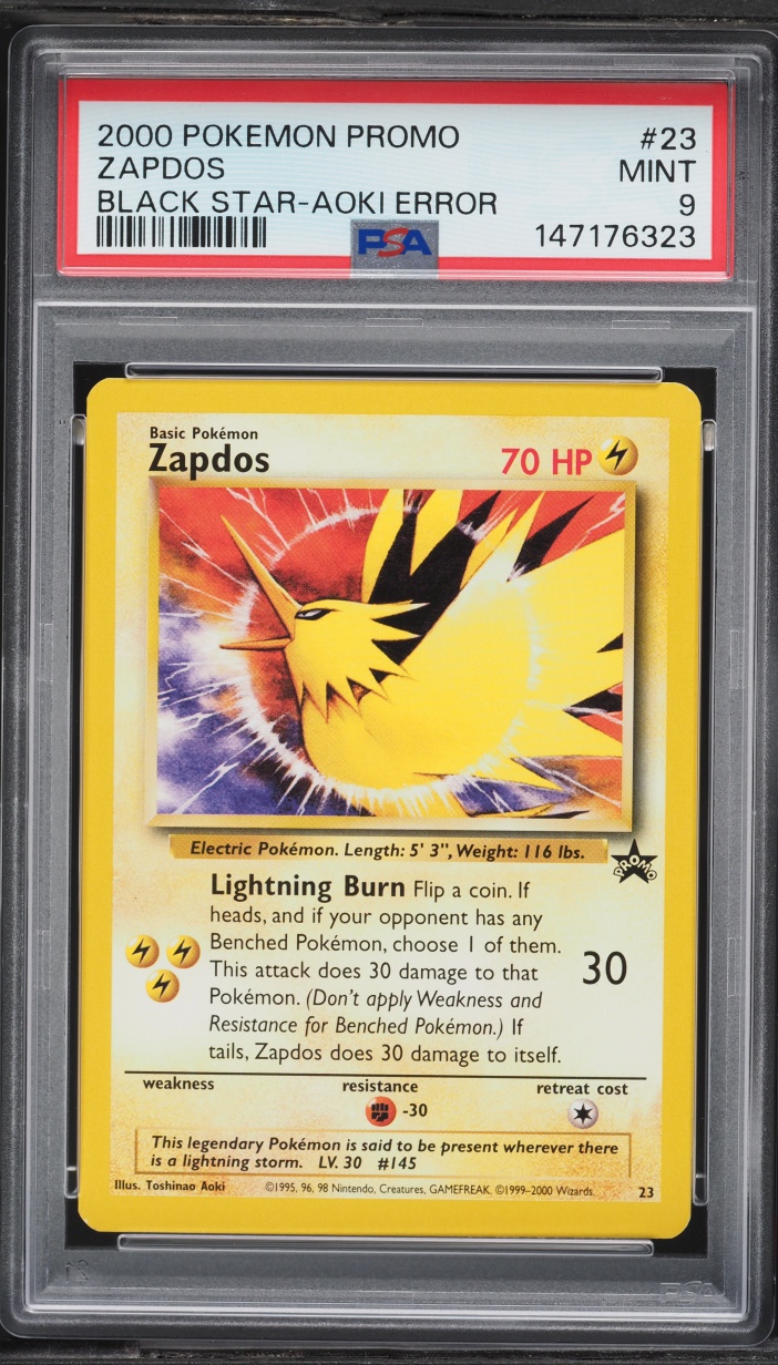 2000 Pokemon Black Star Promo Aoki Error Zapdos #23 PSA 9 MINT