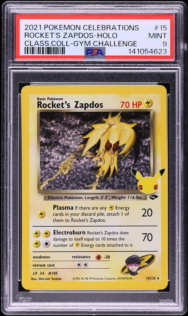 2021 Pokemon Sword & Shield Celebrations Classic Collection Holo Rocket's Zapdos #15 PSA 9 MINT