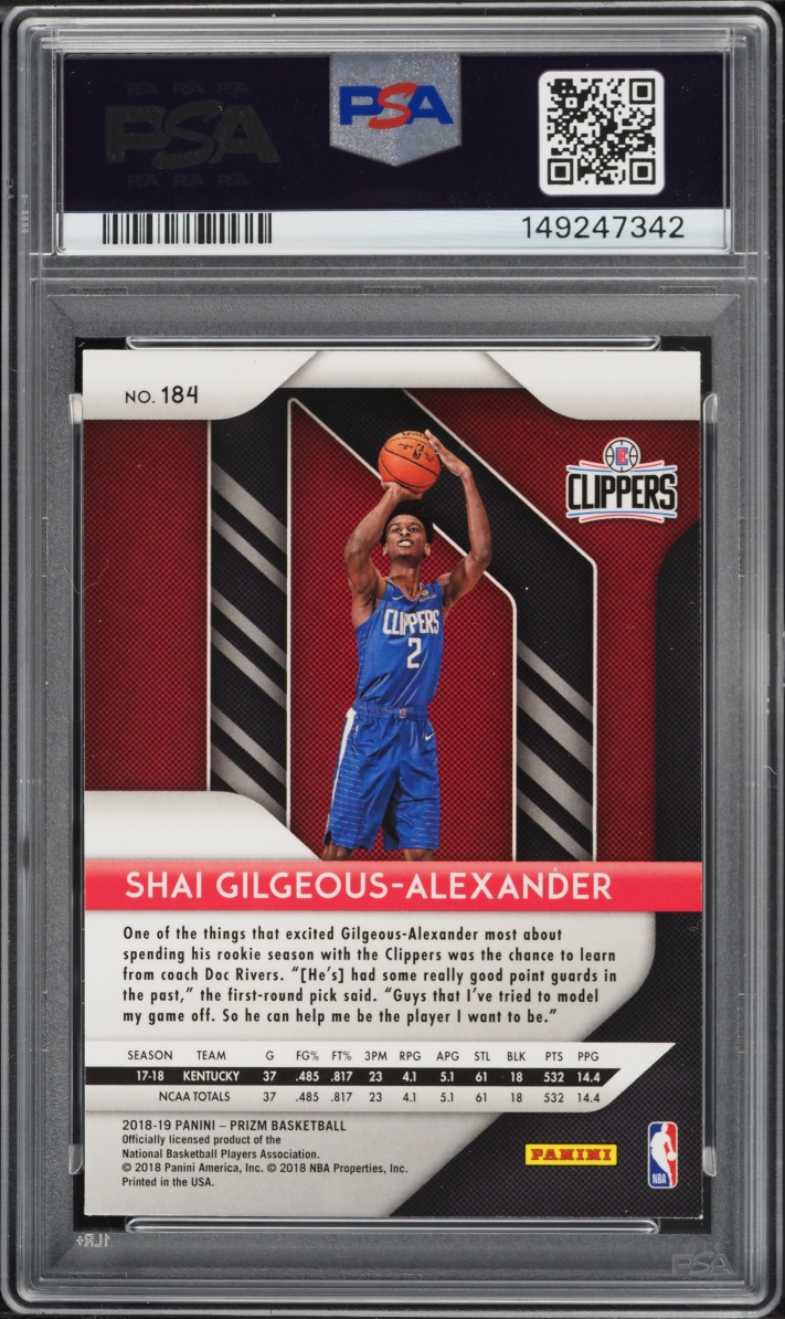 2018 Panini Prizm Shai Gilgeous-Alexander ROOKIE #184 PSA 9 MINT