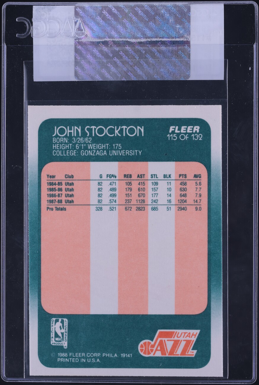 1988 Fleer Basketball John Stockton ROOKIE #115 CGC AUTH