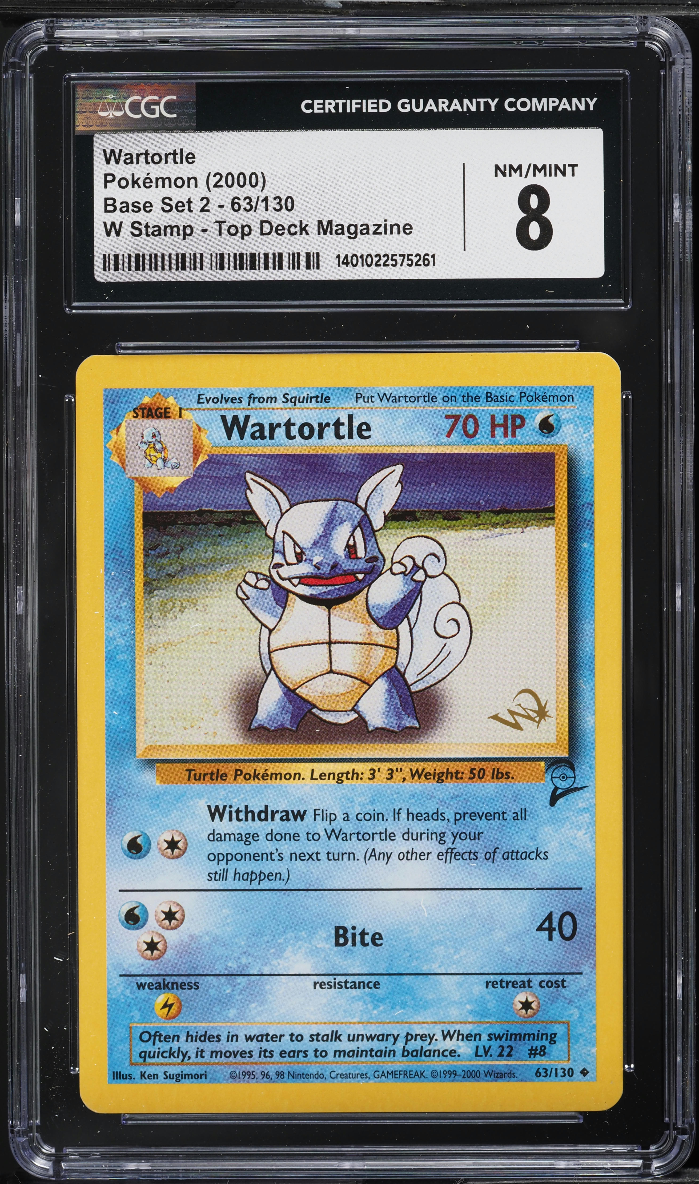 2000 Pokemon Base Set 2 Top Deck Magazine W Stamp Wartortle #63 CGC 8 NM-MT