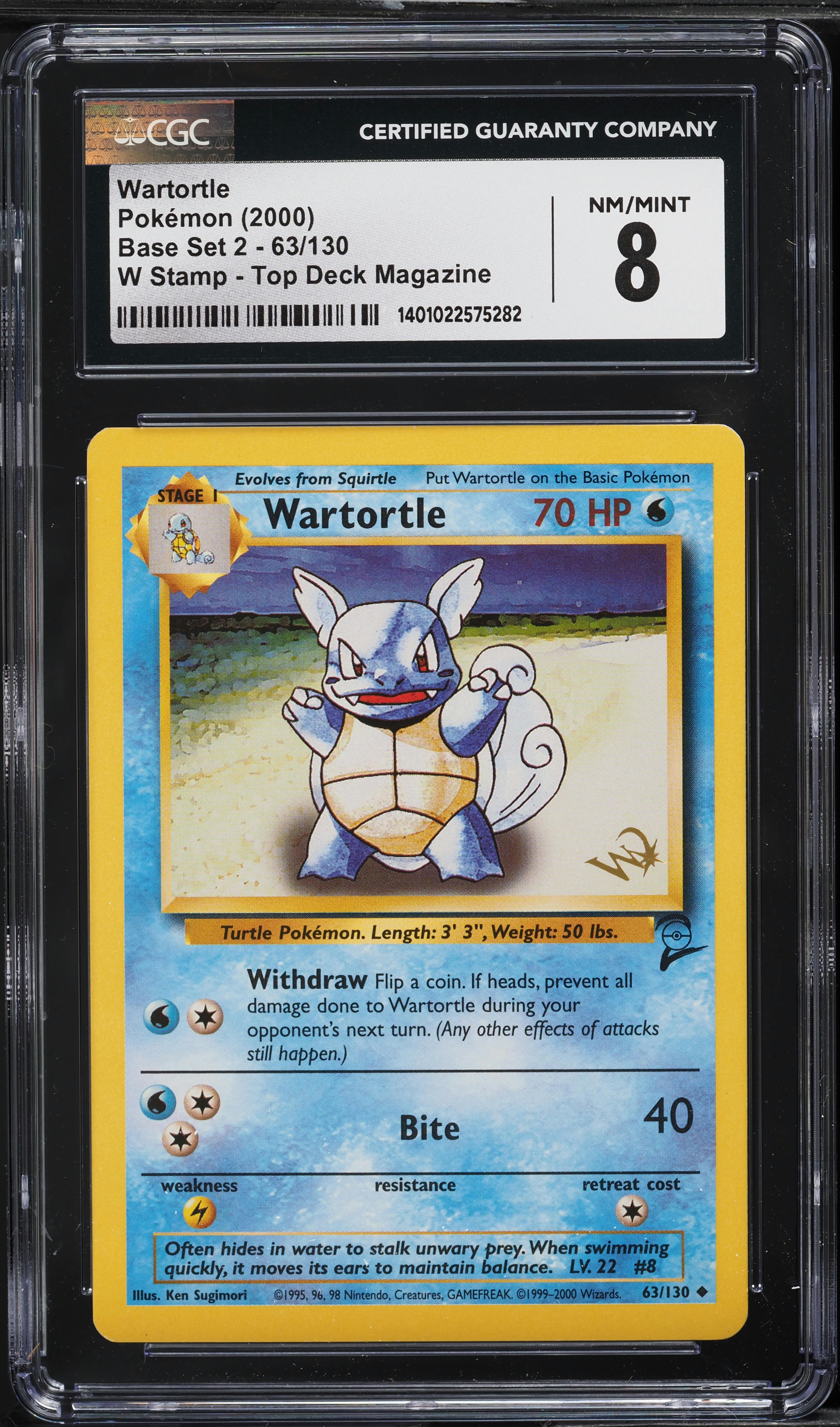 2000 Pokemon Base Set 2 Top Deck Magazine W Stamp Wartortle #63 CGC 8 NM-MT