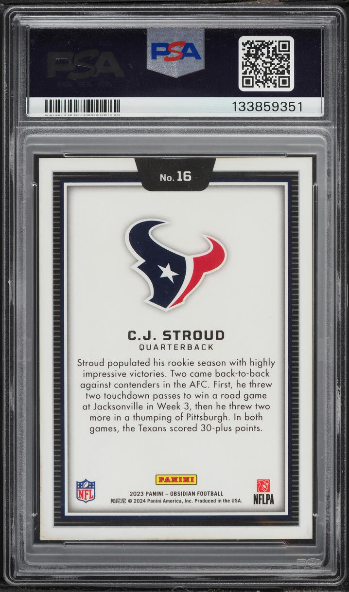 2023 Panini Obsidian Black Colorblast C.J. Stroud ROOKIE #16 PSA AUTH