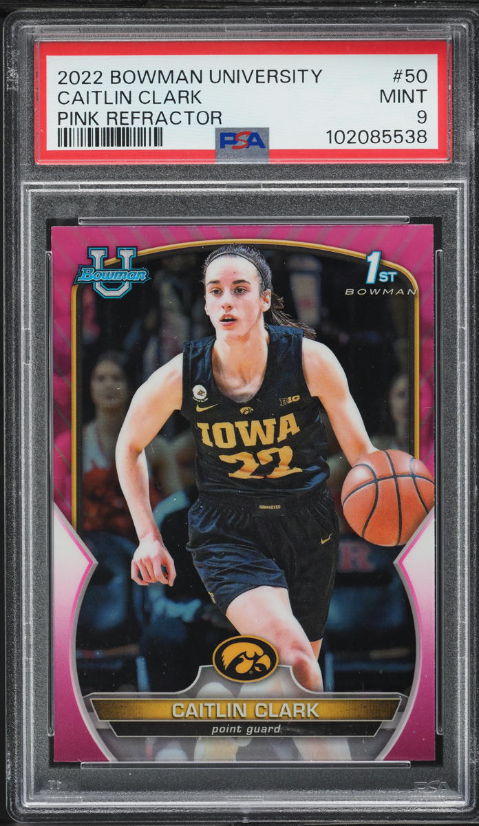 2022 Bowman Chrome University Pink Refractor Caitlin Clark ROOKIE #50 PSA 9 MINT - Main Image