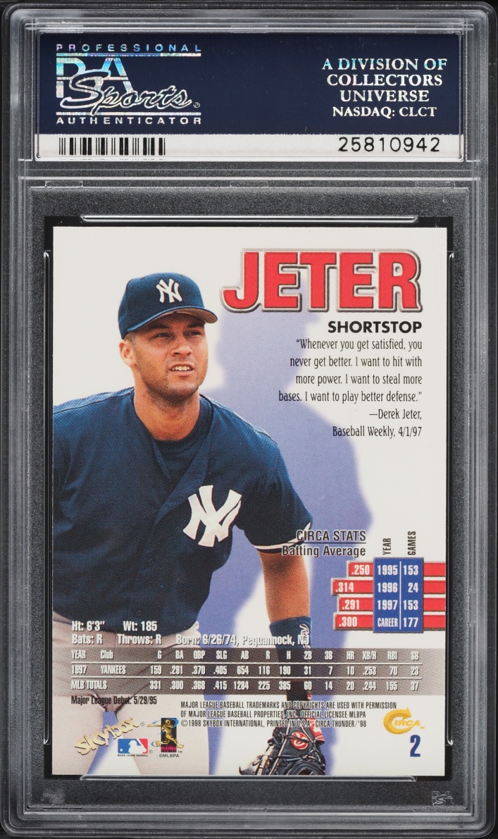 1998 Skybox Circa Thunder Derek Jeter #2 PSA 8.5 NM-MT+