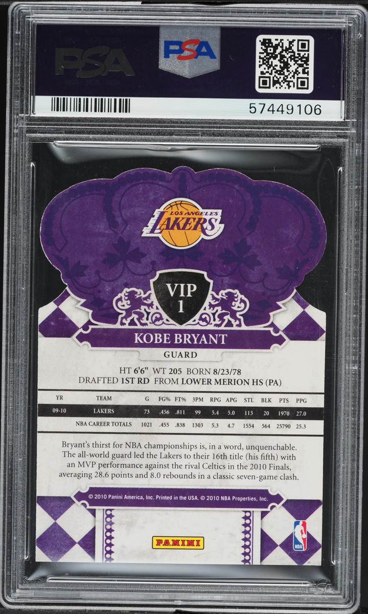 2010 Panini VIP Crown Royale National Kobe Bryant #VIP1 PSA 10 GEM MINT