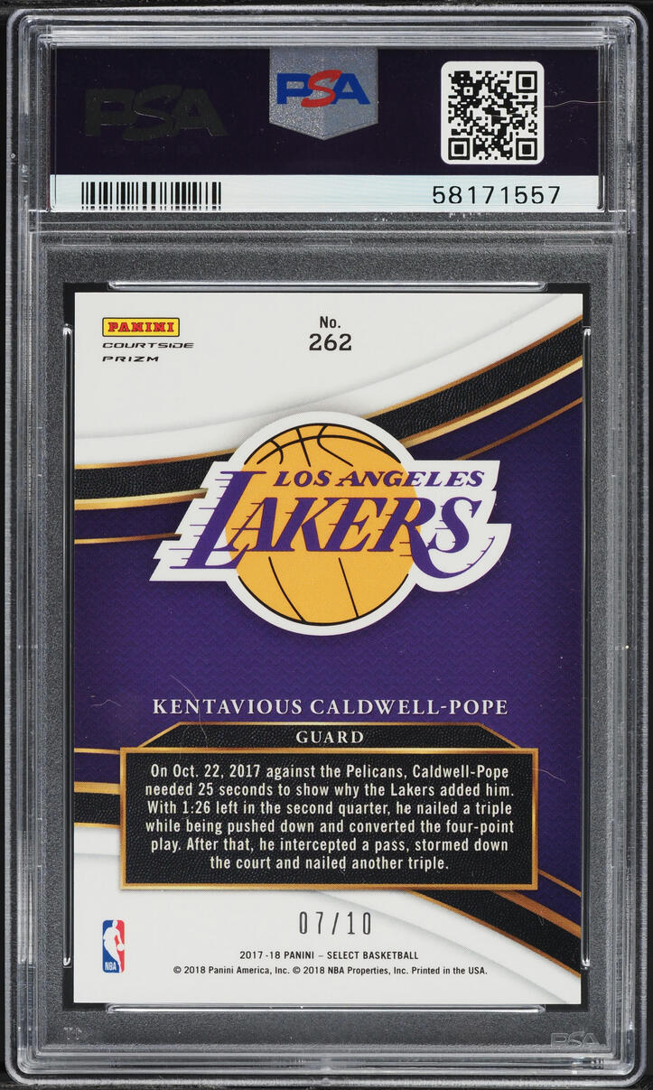 2017 Select Courtside Gold Prizm Kentavious Caldwell Pope /10 #262 PSA 9 MINT