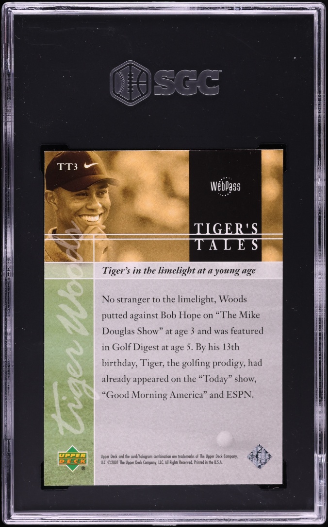 2001 Upper Deck Tiger's Tales Tiger Woods ROOKIE #TT3 SGC 9.5 MINT+
