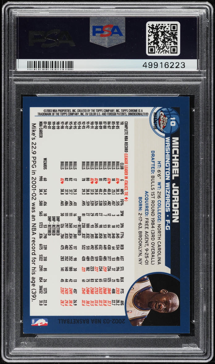2002 Topps Chrome Refractor Michael Jordan #10 PSA 10 GEM MINT