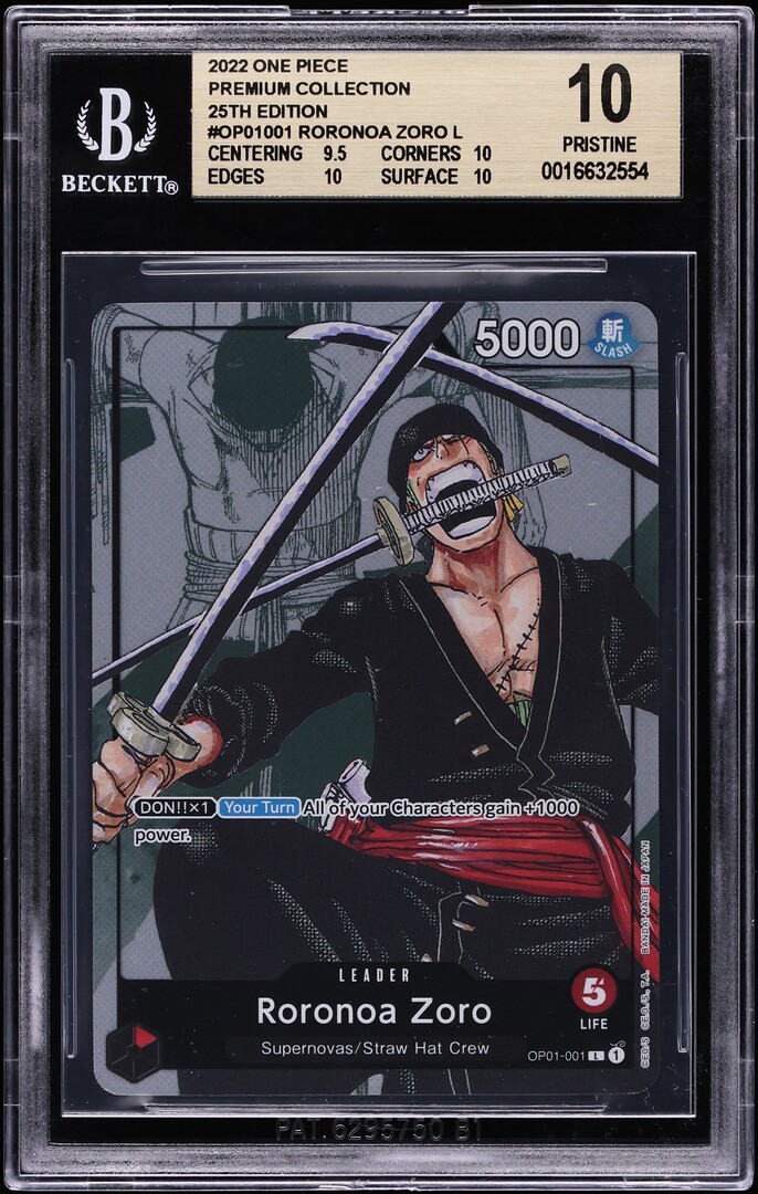 2022 One Piece Premium 25th Anniversary Manga Art Roronoa Zoro #OP01-001 BGS 10 PRISTINE
