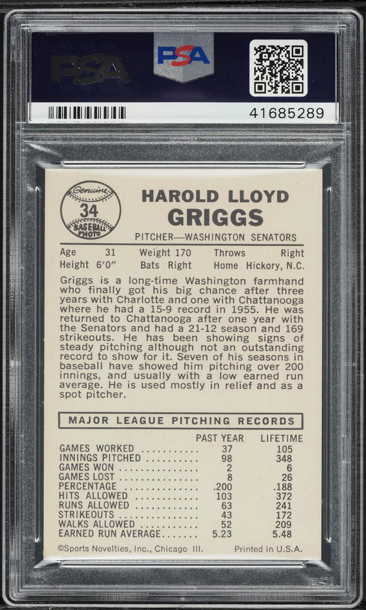 1960 Leaf Hal Griggs #34 PSA 8 NM-MT