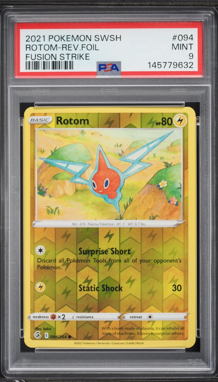 2021 Pokemon Sword & Shield Fusion Strike Reverse Holo Rotom #94 PSA 9 MINT