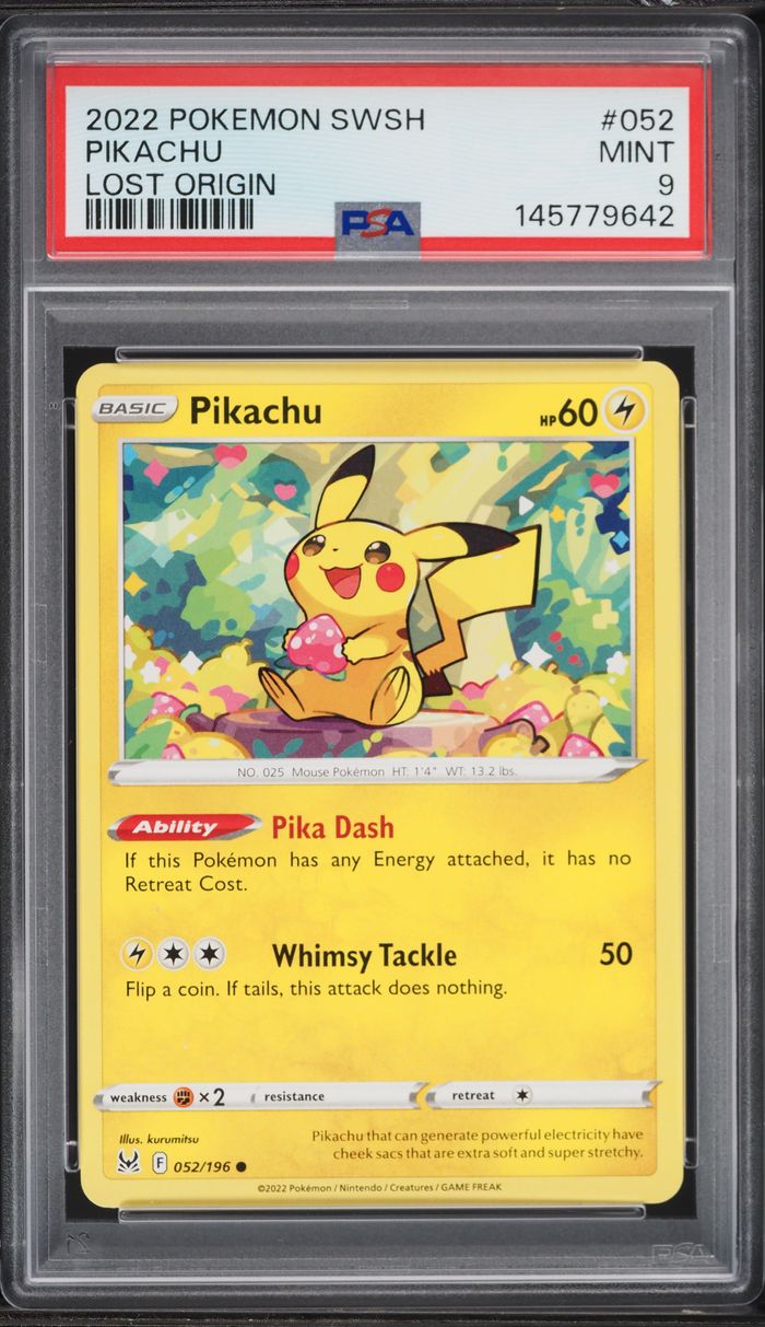 2022 Pokemon Sword & Shield Lost Origin Pikachu #52 PSA 9 MINT