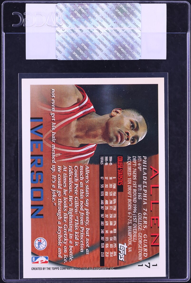 1996 Topps Basketball Allen Iverson ROOKIE #171 CGC AUTH