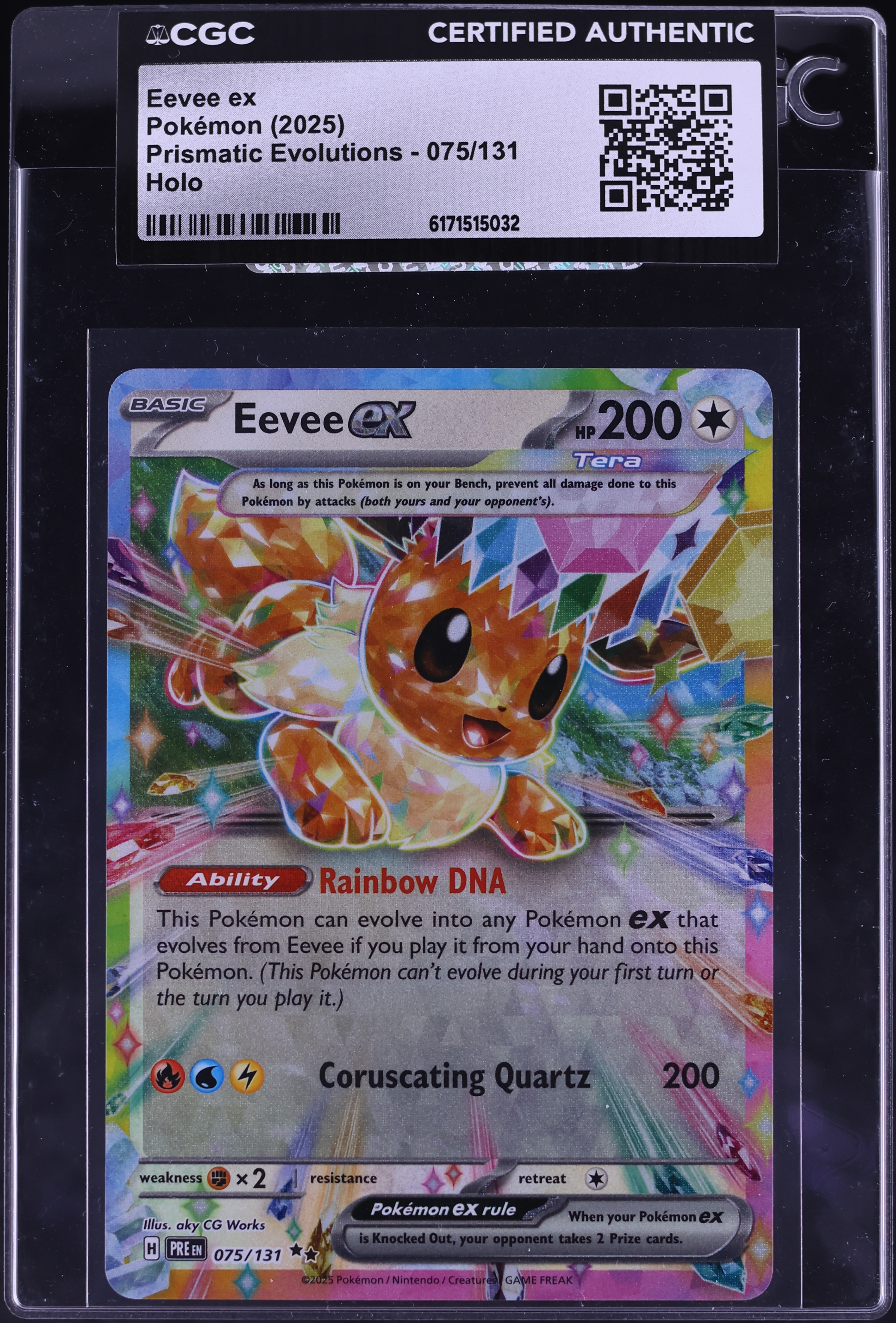 2025 Pokemon Scarlet & Violet Prismatic Evolutions Holo Eevee Ex #75 CGC AUTH