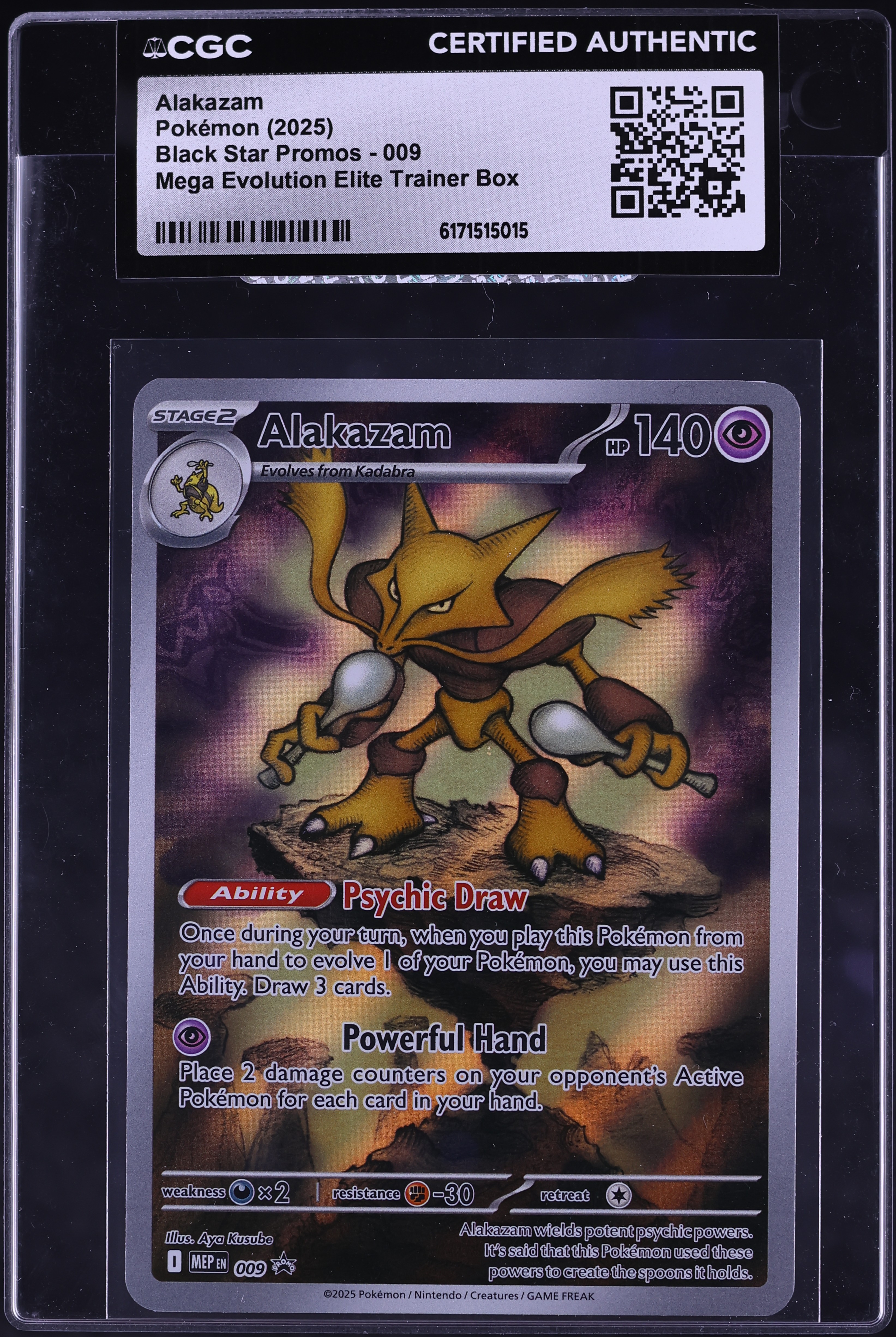 2025 Pokemon Mega Evolution Promo ETB Full Art Alakazam #9 CGC AUTH