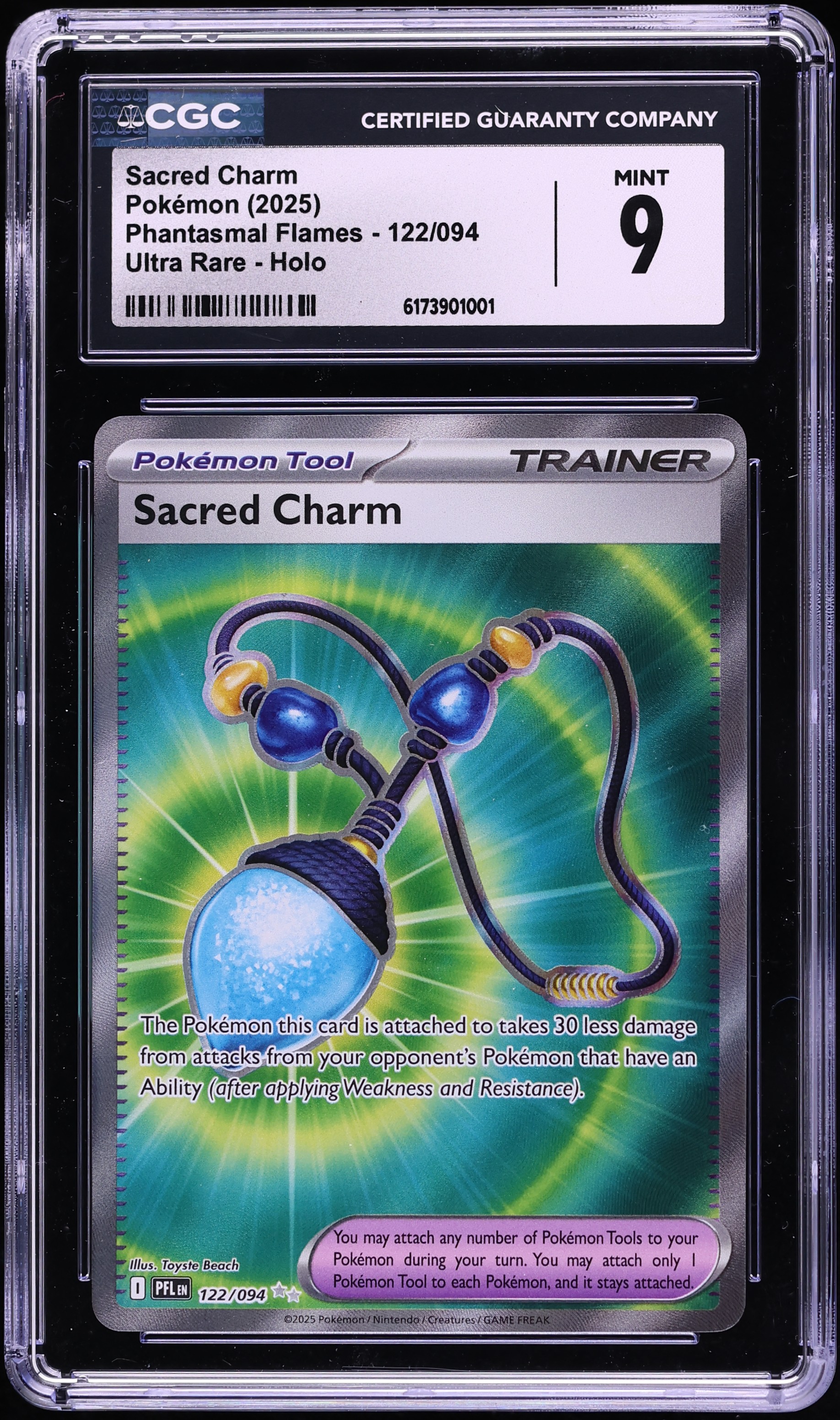 2025 Pokemon Mega Evolution Phantasmal Flames Full Art Sacred Charm #122 CGC 9 MINT