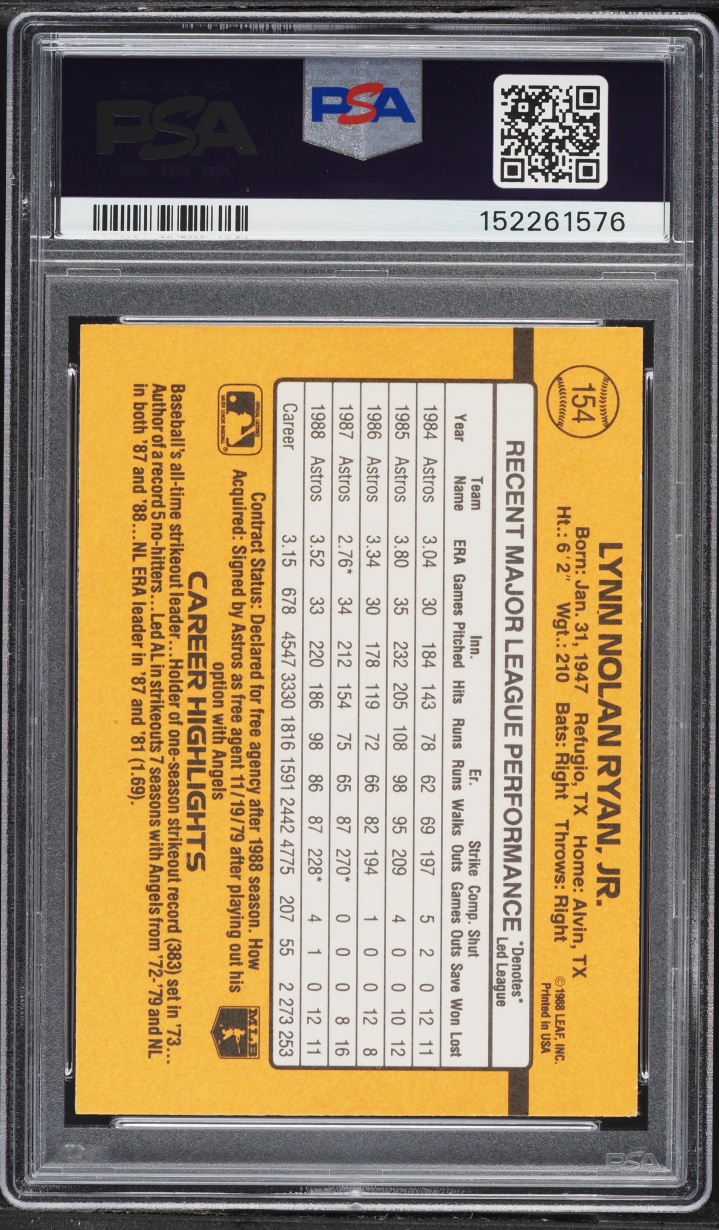 1989 Donruss Nolan Ryan #154 PSA 8 NM-MT