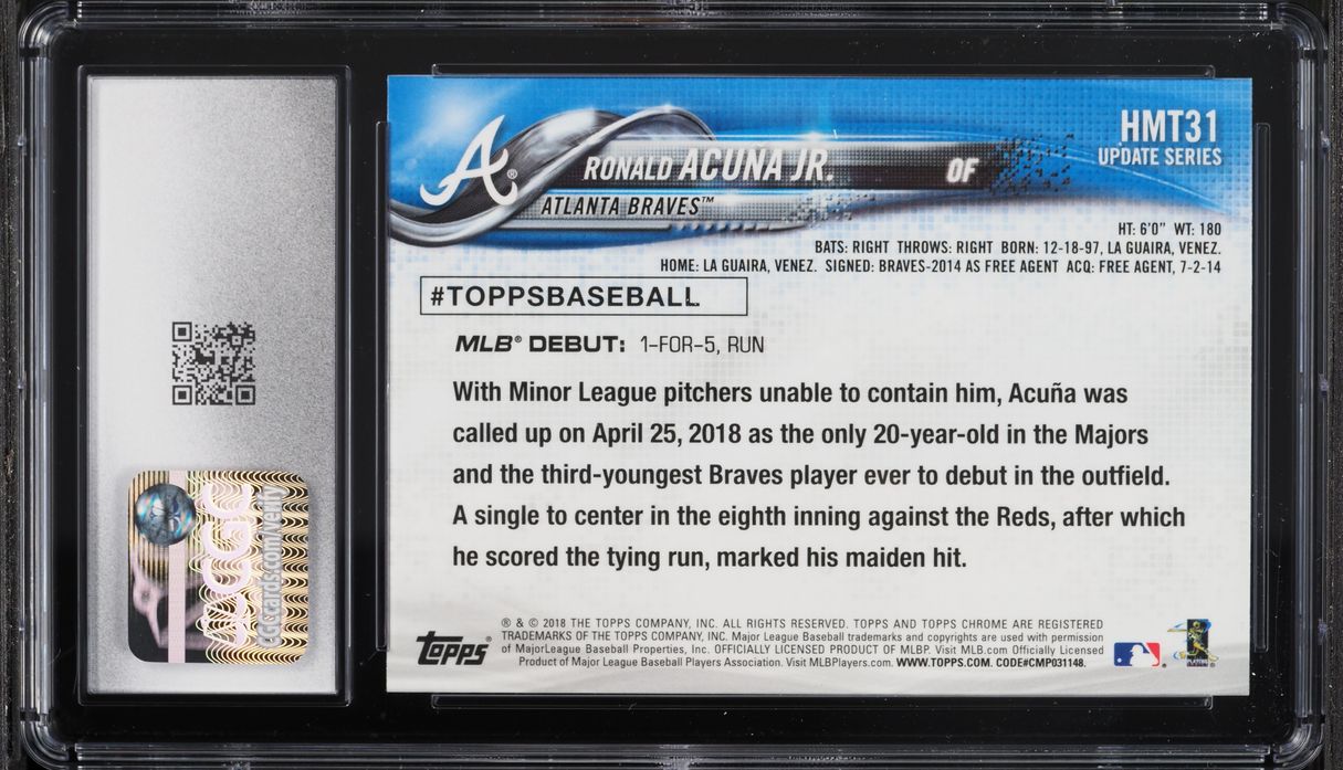 2018 Topps Chrome Update Ronald Acuna Jr. ROOKIE #HMT31 CGC 10 GEM MINT