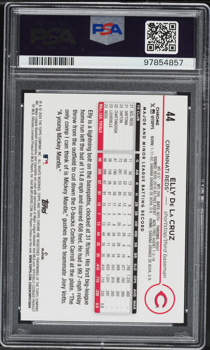 2024 Topps Chrome Negative Refractor Elly De La Cruz ROOKIE #44 PSA 8 NM-MT