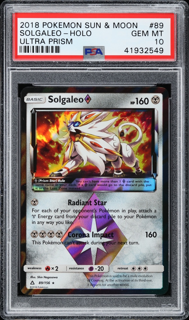 2018 Pokemon Sun & Moon Ultra Prism Holo Solgaleo #89 PSA 10 GEM MINT