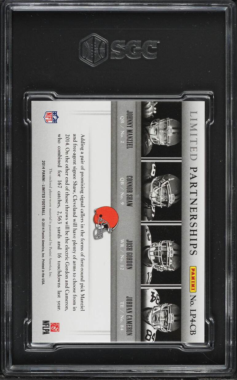2014 Panini Limited Partnerships Tag Manziel Shaw Gordon Cameron PATCH 1/1 #LP4-CB SGC 8 NM-MT