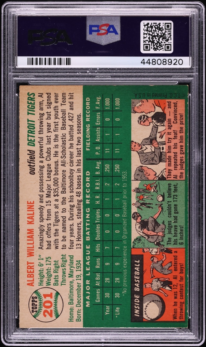 1954 Topps Al Kaline ROOKIE #201 PSA 6 EXMT