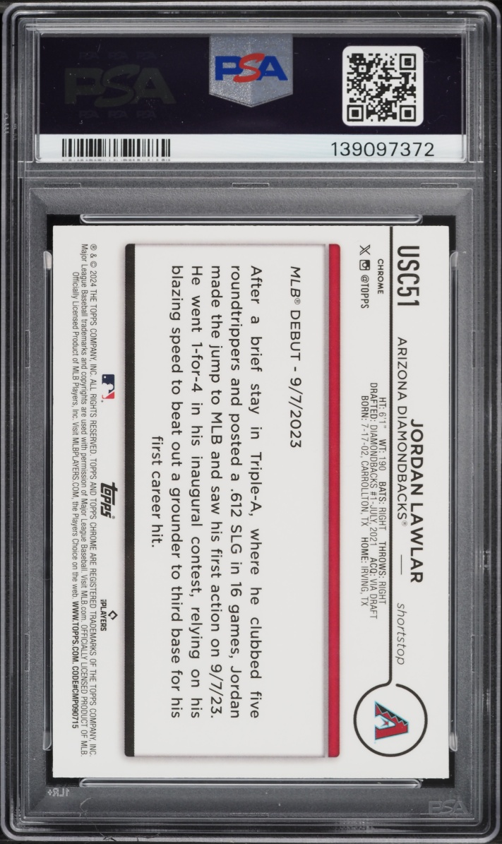2024 Topps Chrome Update Blue Raywave Jordan Lawlar ROOKIE /150 #USC51 PSA 10 GEM MINT