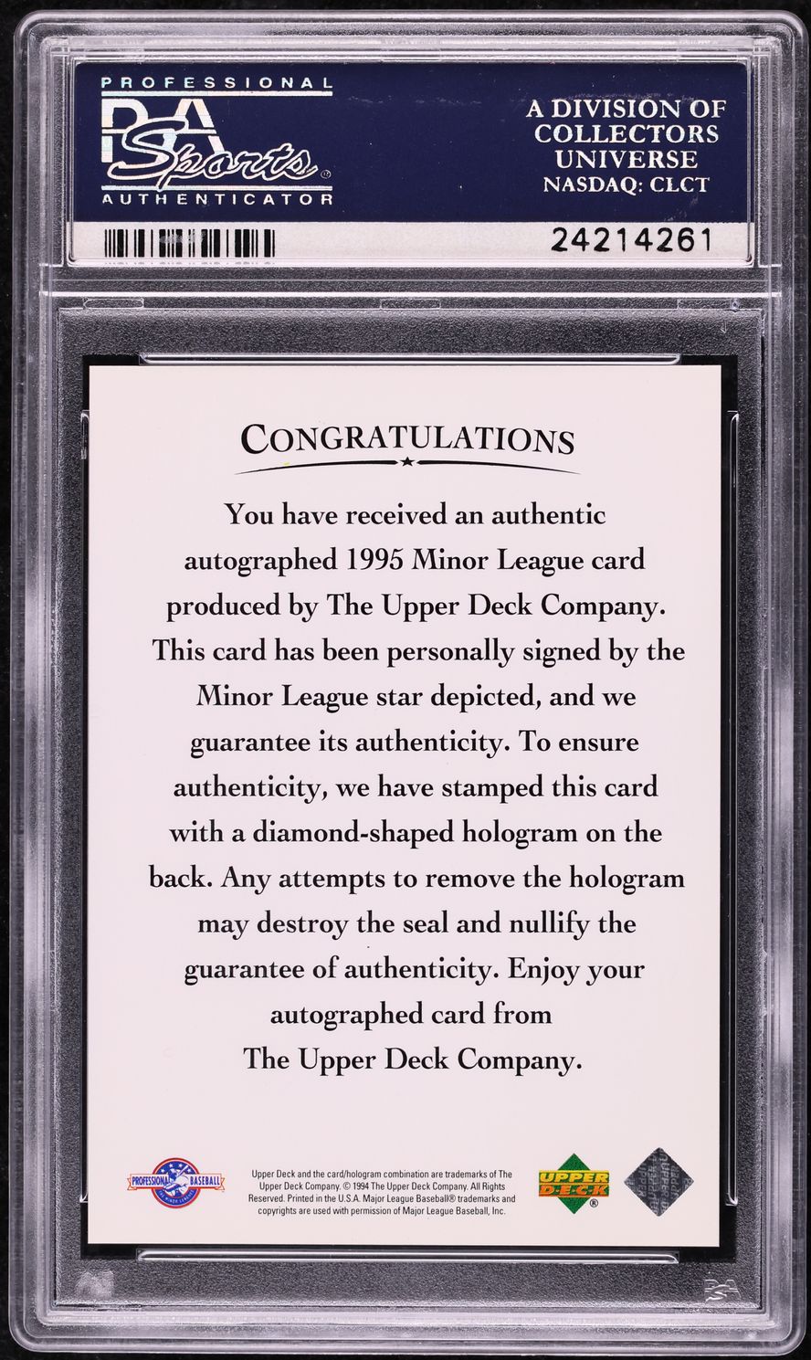 1995 Upper Deck Minor League Derek Jeter ROOKIE AUTO PSA 10 GEM MINT