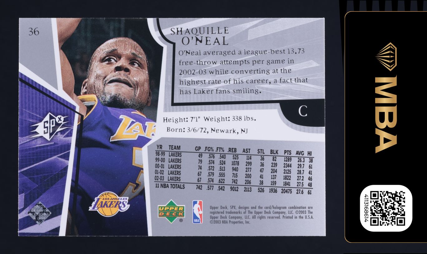 2003 SPx Basketball Shaquille O'Neal #36 MBA AUTH