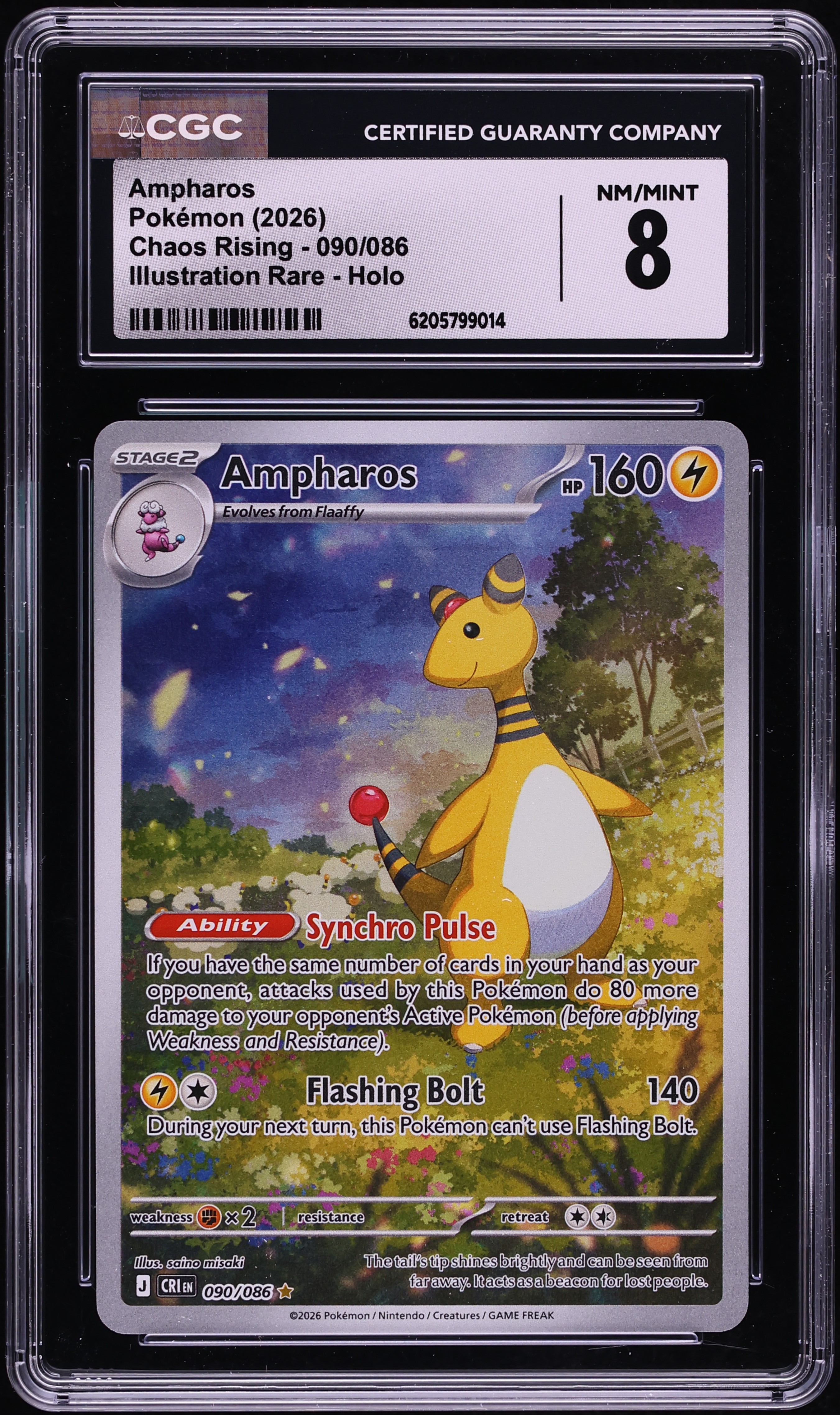 2026 Pokemon Mega Evolution Chaos Rising IR Ampharos #90 CGC 8 NM-MT
