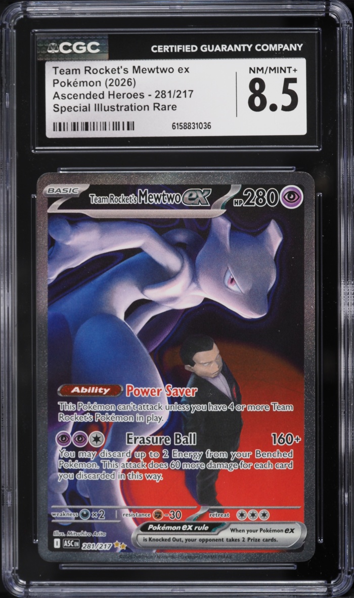 2026 Pokemon Mega Evolution Ascended Heroes SIR Team Rocket's Mewtwo ex #281 CGC 8.5 NM-MT+