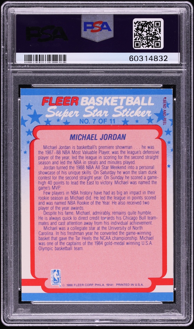 1988 Fleer Sticker Michael Jordan #7 PSA 8 NM-MT - Photo 2