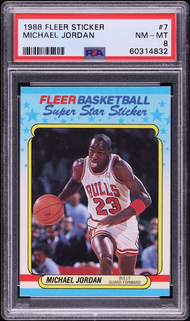 1988 Fleer Sticker Michael Jordan #7 PSA 8 NM-MT - Photo 1