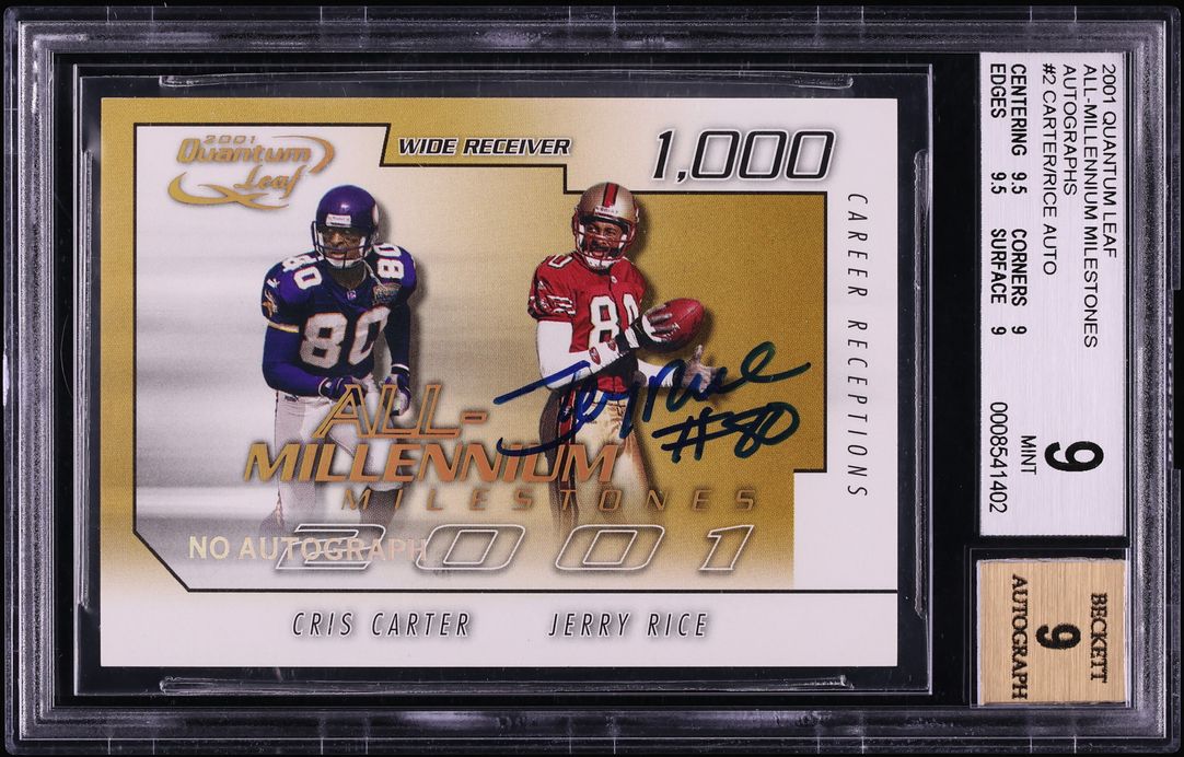 2001 Quantum Leaf All-Millennium Milestones Cris Carter Jerry Rice AUTO /25 #2 BGS 9 MINT - Photo 1