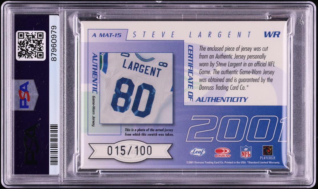 2001 Quantum Leaf All-Millennium Materials Steve Largent GW PATCH AUTO /100 #AMAT15 PSA 8 NM-MT - Photo 2